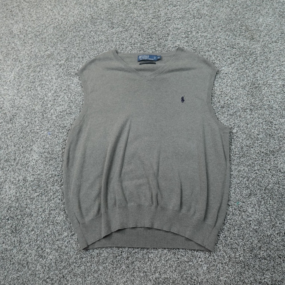 VTG Polo Ralph Lauren Sweater Vest Mens XL Gray Pima Cotton V Neck Knit Pony 90s